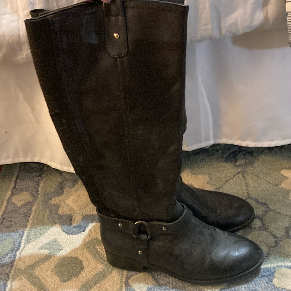 Black faux, leather zip boots